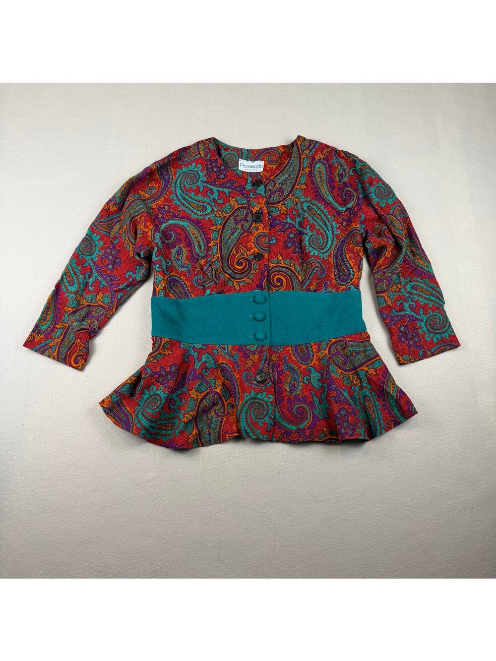 Vintage Periwinkle Paisley Peplum Jacket Size 14